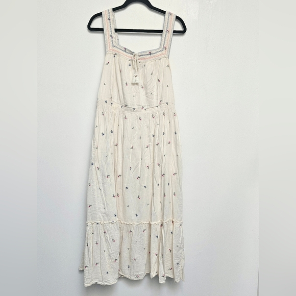 Old Navy Sz M 100% Cotton Floral Coastal Embroidered Pockets Flowy Tiered Dress - Picture 1 of 16